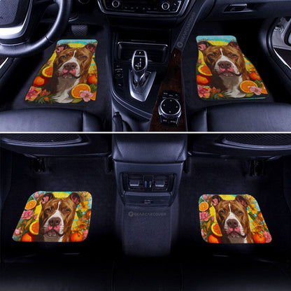 Dog Car Floor Mats Cute Dog Pitbull Floral Orange Pattern Car Mats
