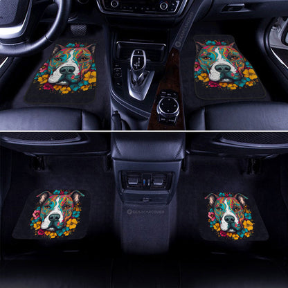 Dog Car Floor Mats Cool Dog Pitbull Floral Face Art Graphic Colorful Car Mats