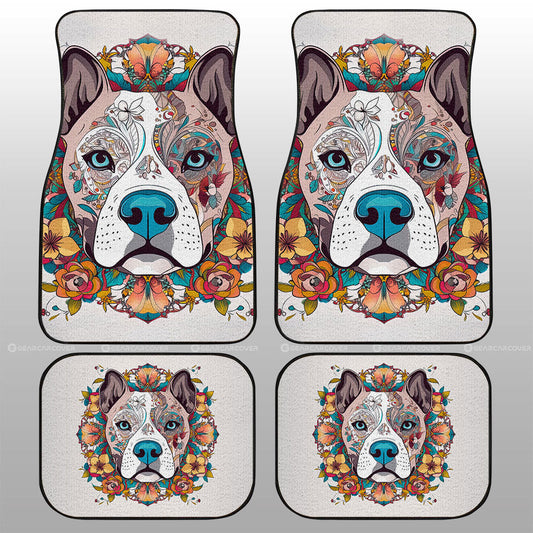 Dog Car Floor Mats Pretty Dog Pitbull Floral Pattern Mandala Style Car Mats