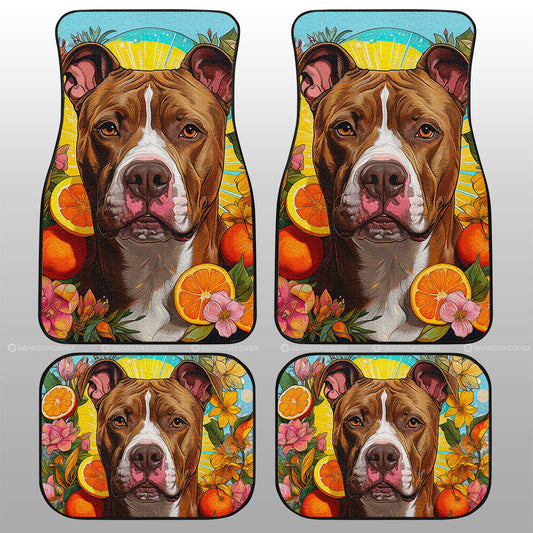 Dog Car Floor Mats Cute Dog Pitbull Floral Orange Pattern Car Mats