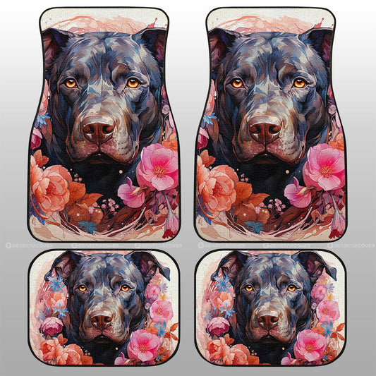 Dog Car Floor Mats Watercolor Painting Dog Pitbull Floral Art Car Mats