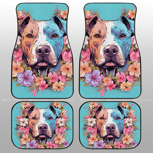 Dog Car Floor Mats Pretty Pitbull Dog Breed With Flower Pattern Colorful Car Mats