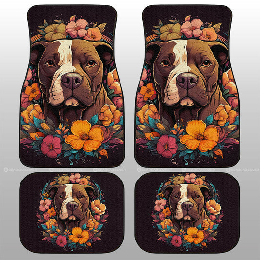 Dog Car Floor Mats Vintage Style Pitbull Dog Flower Pattern Car Mats