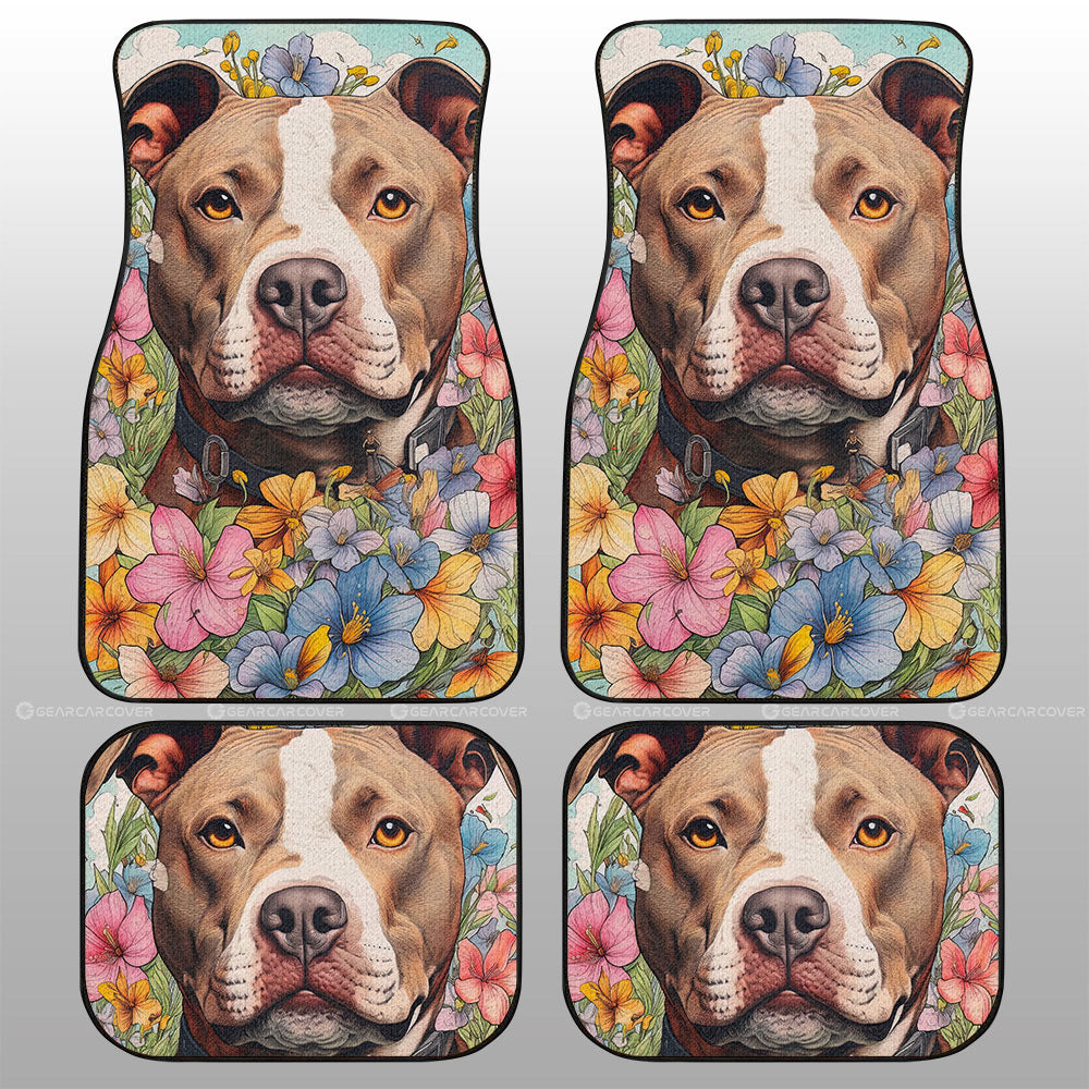 Dog Car Floor Mats Pretty Pitbull Dog Breed In Flower Graphic Car Mats