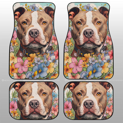 Dog Car Floor Mats Pretty Pitbull Dog Breed In Flower Graphic Car Mats