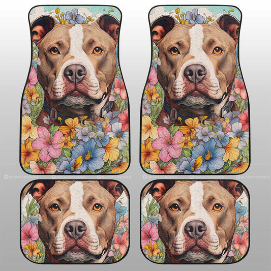 Dog Car Floor Mats Pretty Pitbull Dog Breed In Flower Graphic Car Mats