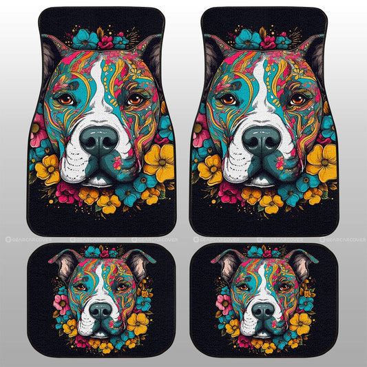 Dog Car Floor Mats Cool Dog Pitbull Floral Face Art Graphic Colorful Car Mats