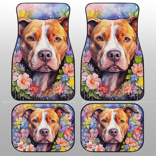 Dog Car Floor Mats Pretty Pitbull Dog In Flower Field Pattern Car Mats