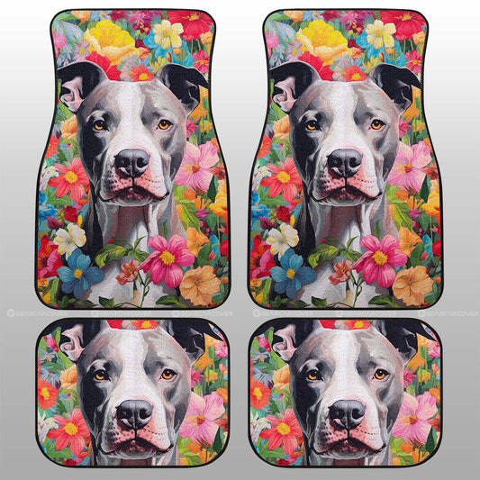 Dog Car Floor Mats Cute Pitbull Dog In Flower Field Colorful Car Mats