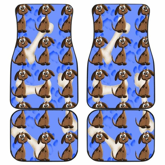 Dog Car Floor Mats Cute Cartoon Dog With Bone Pawprint Pattern Car Mats
