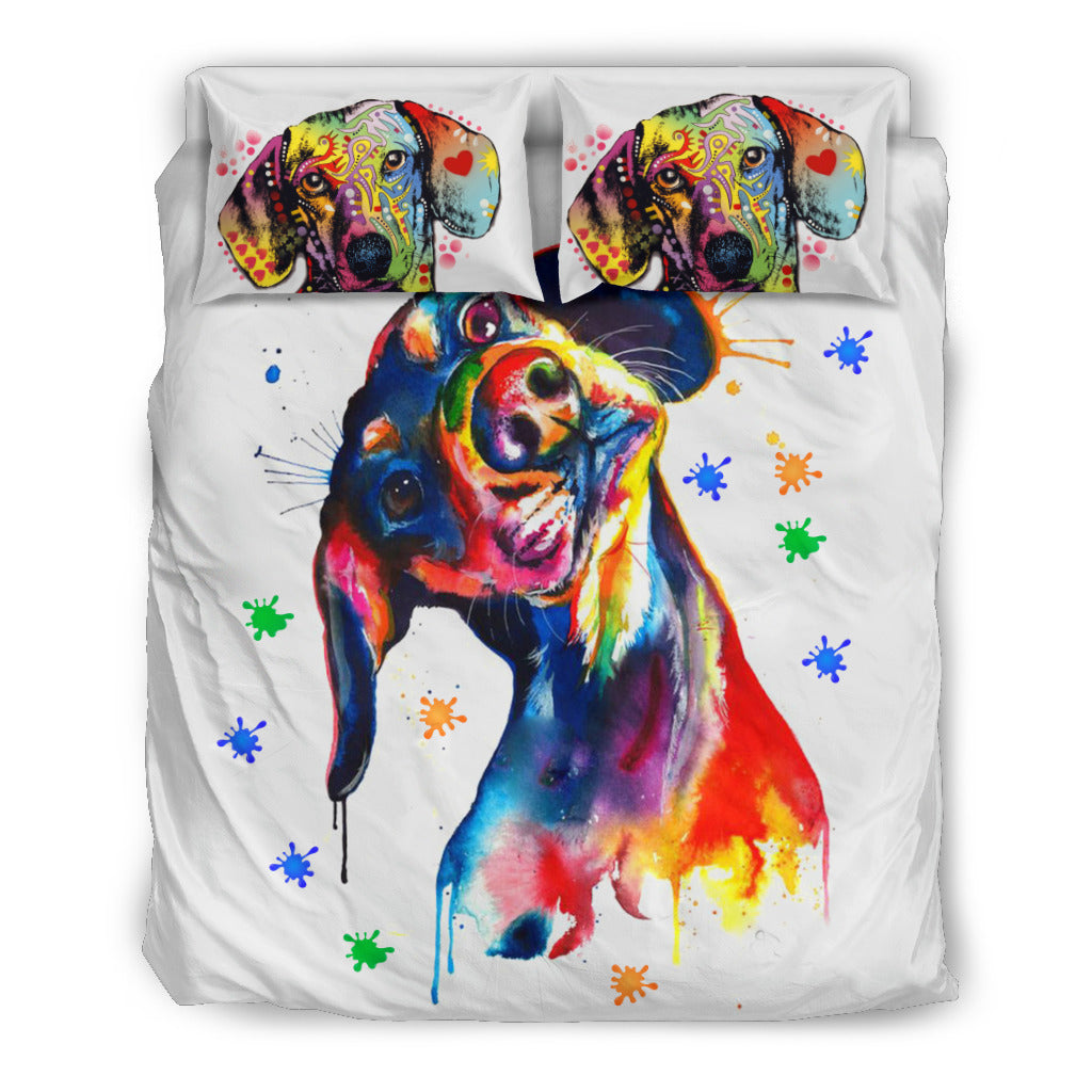 Dog Bedding Set Watercolor Dachshund Dog Graphic Duvet Covers Colorful Unique Gift