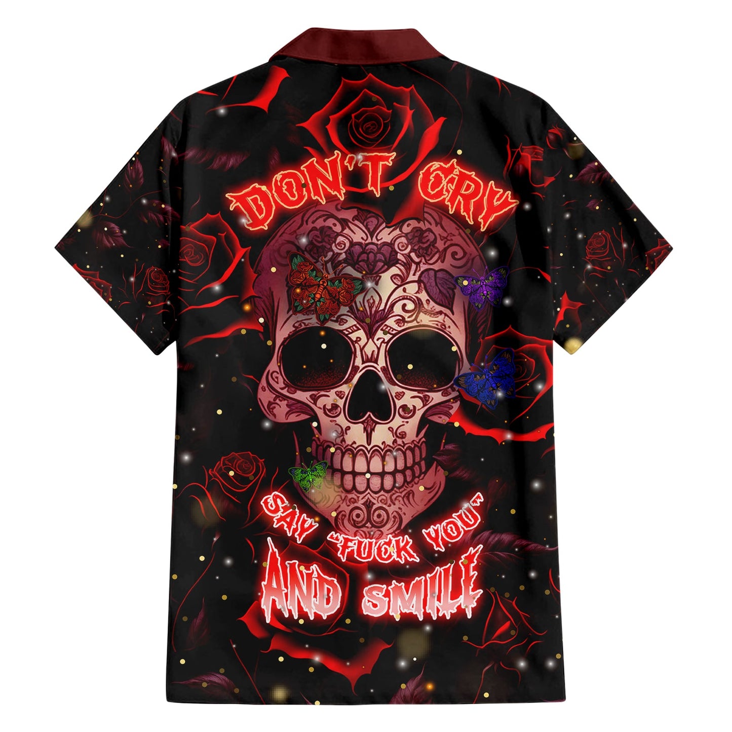 Skull Hawaii Shirt Don't Cry Say Fck You And Smile Hawaiian Shirt Black Red Unisex
