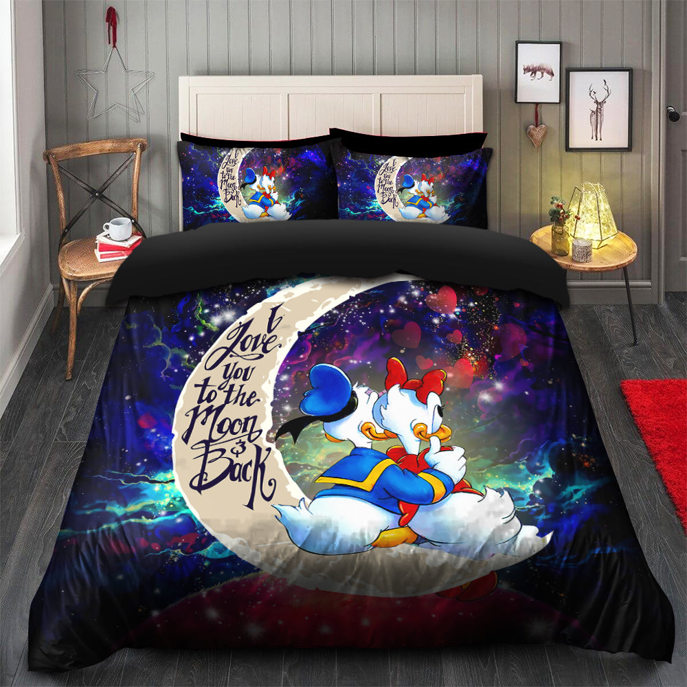 Couple Cute Duck Couple Love You To The Moon Galaxy Bedding Set