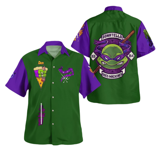 TMNT Hawaii Shirt Ninja Turtle Donatello Does Machines 1984 Hawaiian Shirt Green Purple Unisex