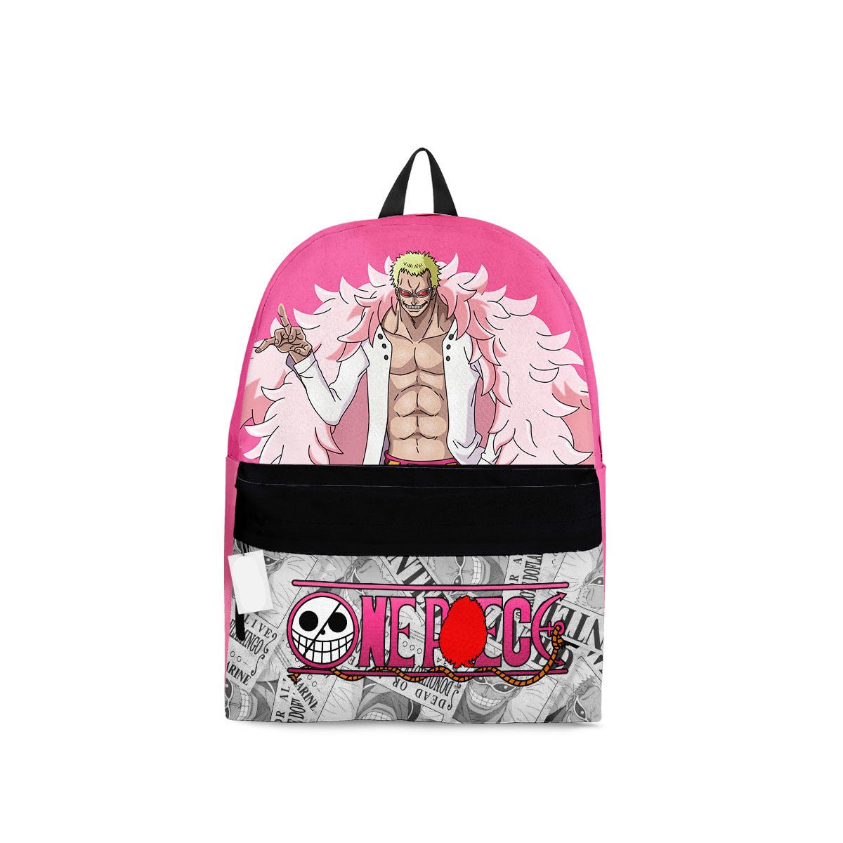 One Piece Backpack One Piece Donquixote Doflamingo Symbol Manga Pattern Backpacks Pink