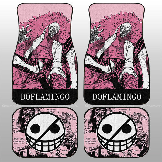 One Piece Car Mats Donquixote Doflamingo Manga Pattern Jolly Roger Symbol Car Floor Mats Pink