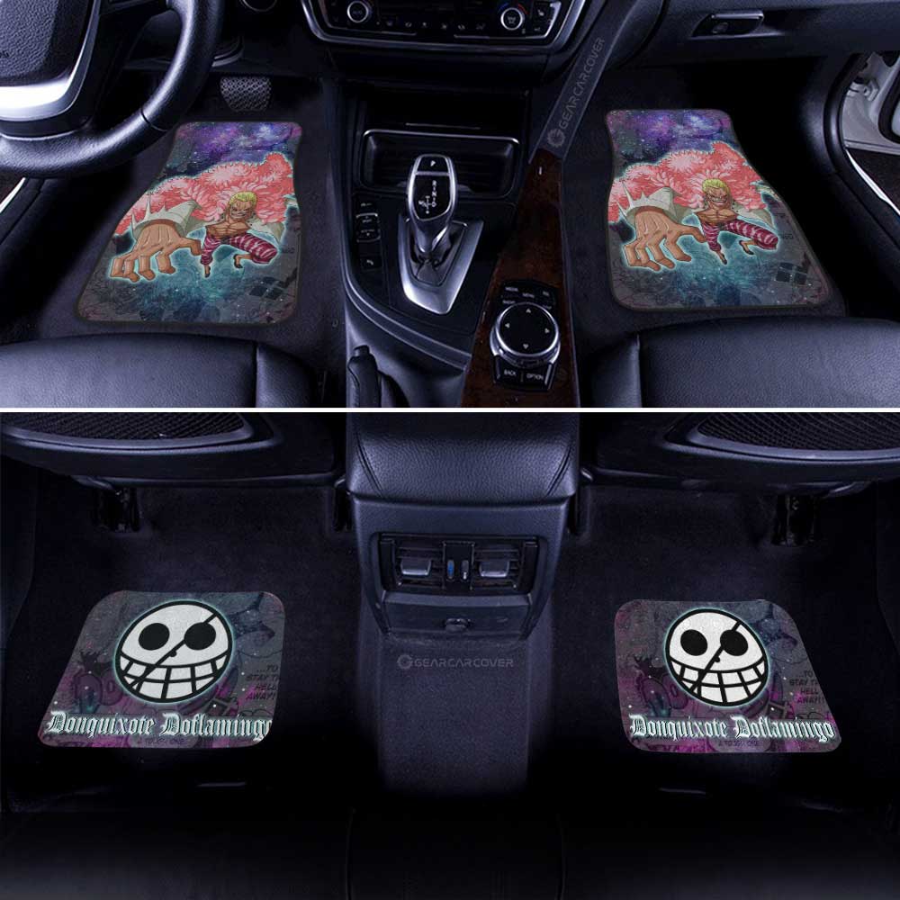 One Piece Car Mats Donquixote Doflamingo Graphic Jolly Roger Symbol Galaxy Car Floor Mats Purple