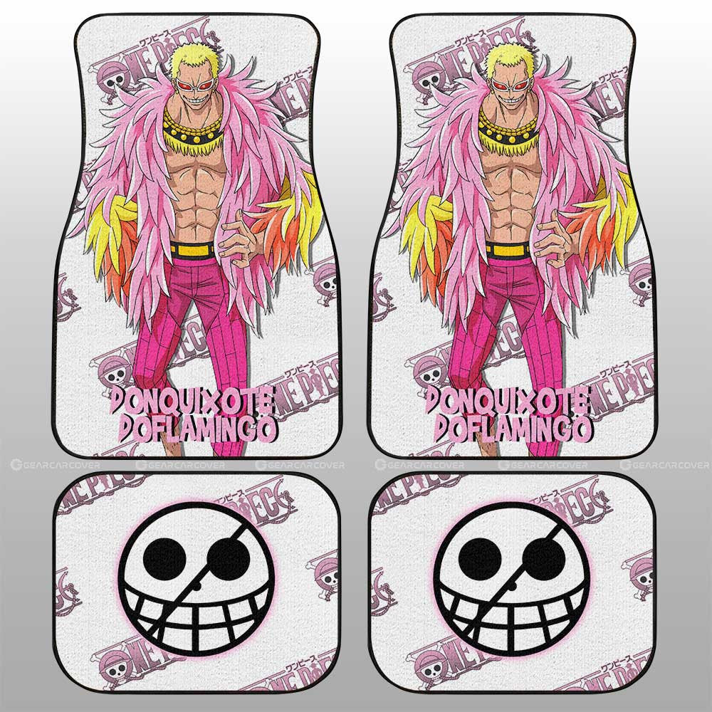 One Piece Car Mats Donquixote Doflamingo Jolly Roger Symbol Car Floor Mats White Pink