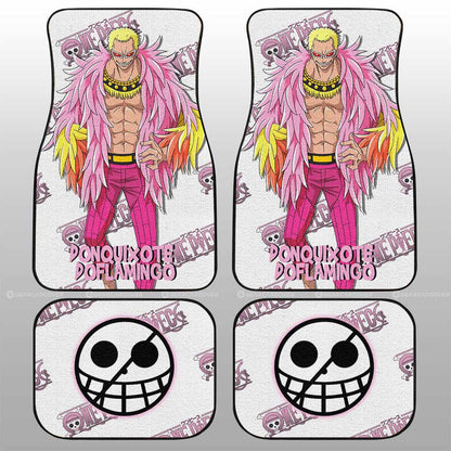 One Piece Car Mats Donquixote Doflamingo Jolly Roger Symbol Car Floor Mats White Pink