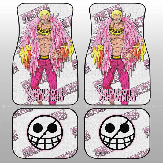 One Piece Car Mats Donquixote Doflamingo Jolly Roger Symbol Car Floor Mats White Pink