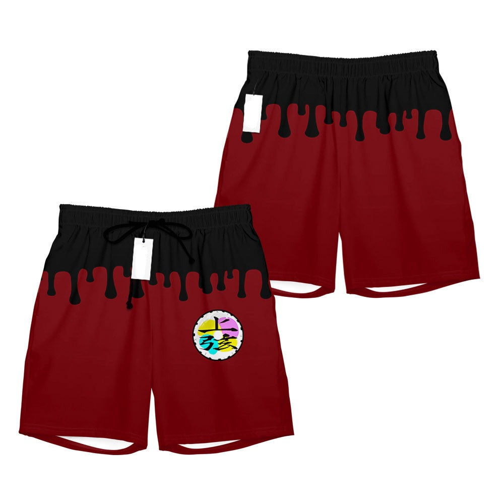 Demon Slayer Shorts The Demon Douma Pattern Beach Shorts Black Red