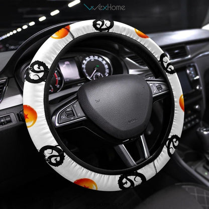 Dragon Ball Steering Wheel Cover Dragon Balls And Shenlong Silhouette Driving Wheel Cover White