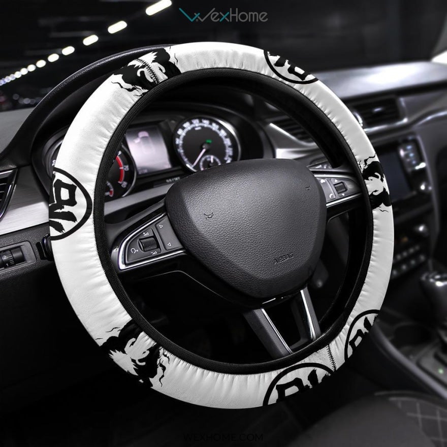 Dragon Ball Steering Wheel Cover Goku Kaniji Word Silhouette Driving Wheel Cover Black White