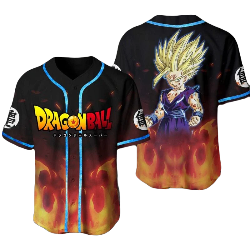 Dragon Ball Baseball Jersey Gohan Super Saiyan Dragon Ball Jersey Shirt Black Orange Unisex Adult New Release