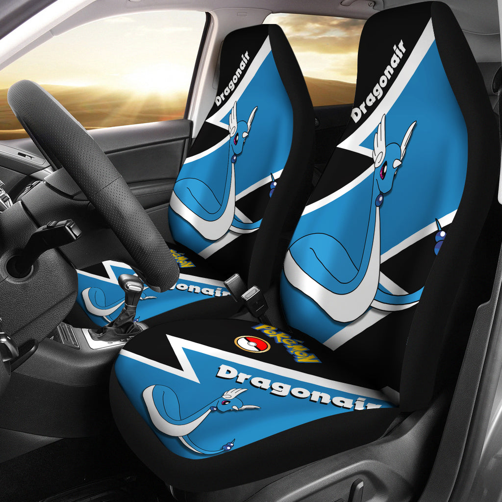 PKM Car Seat Covers PKM Water Type Dragonair Pokeball Seat Covers Black Blue