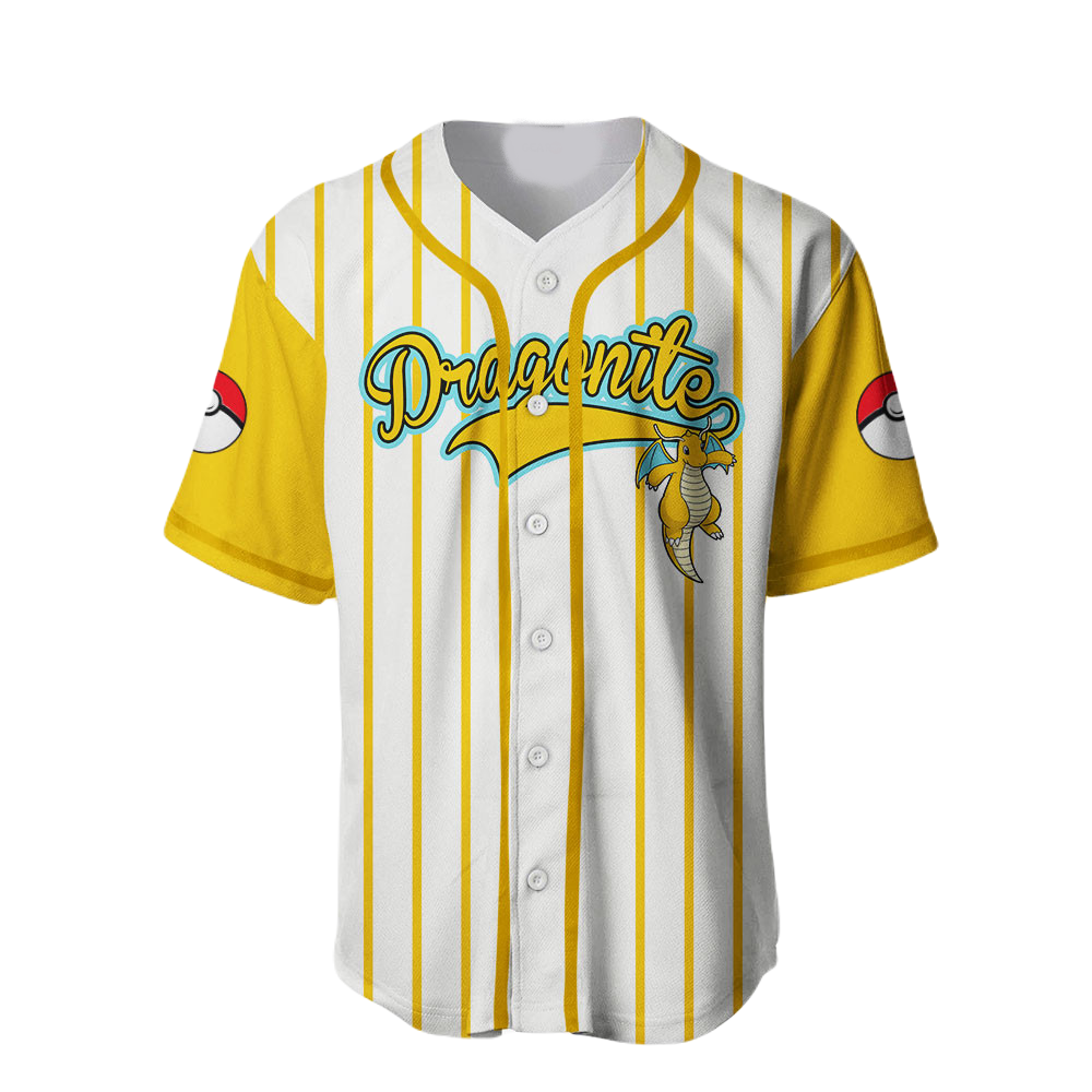 PKM Baseball Jersey PKM Dragonite Graphic Jersey Shirt Yellow White Unisex