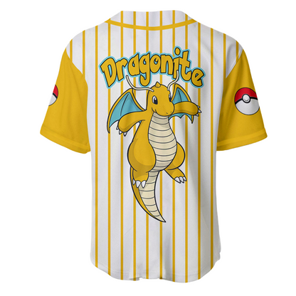 PKM Baseball Jersey PKM Dragonite Graphic Jersey Shirt Yellow White Unisex