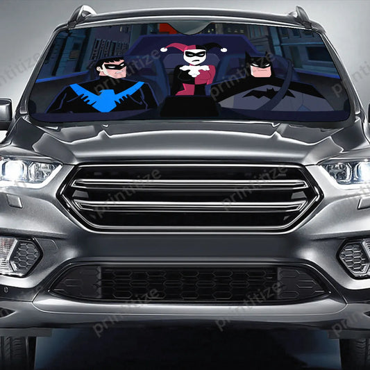 Batman Car Sun Shade Batman Nightwing And Harley Quinn Winshield Sun Shade Black