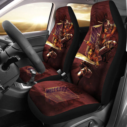 Attack On Titan Car Seat Covers Eren Yeager And Mikasa Ackerman Seat Covers Brown