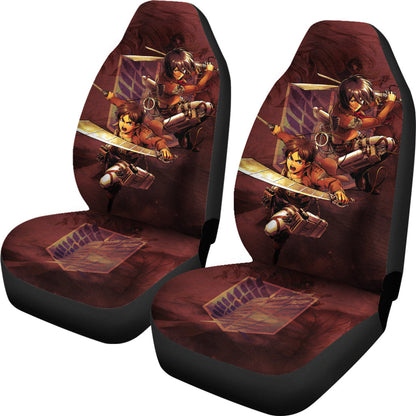 Attack On Titan Car Seat Covers Eren Yeager And Mikasa Ackerman Seat Covers Brown