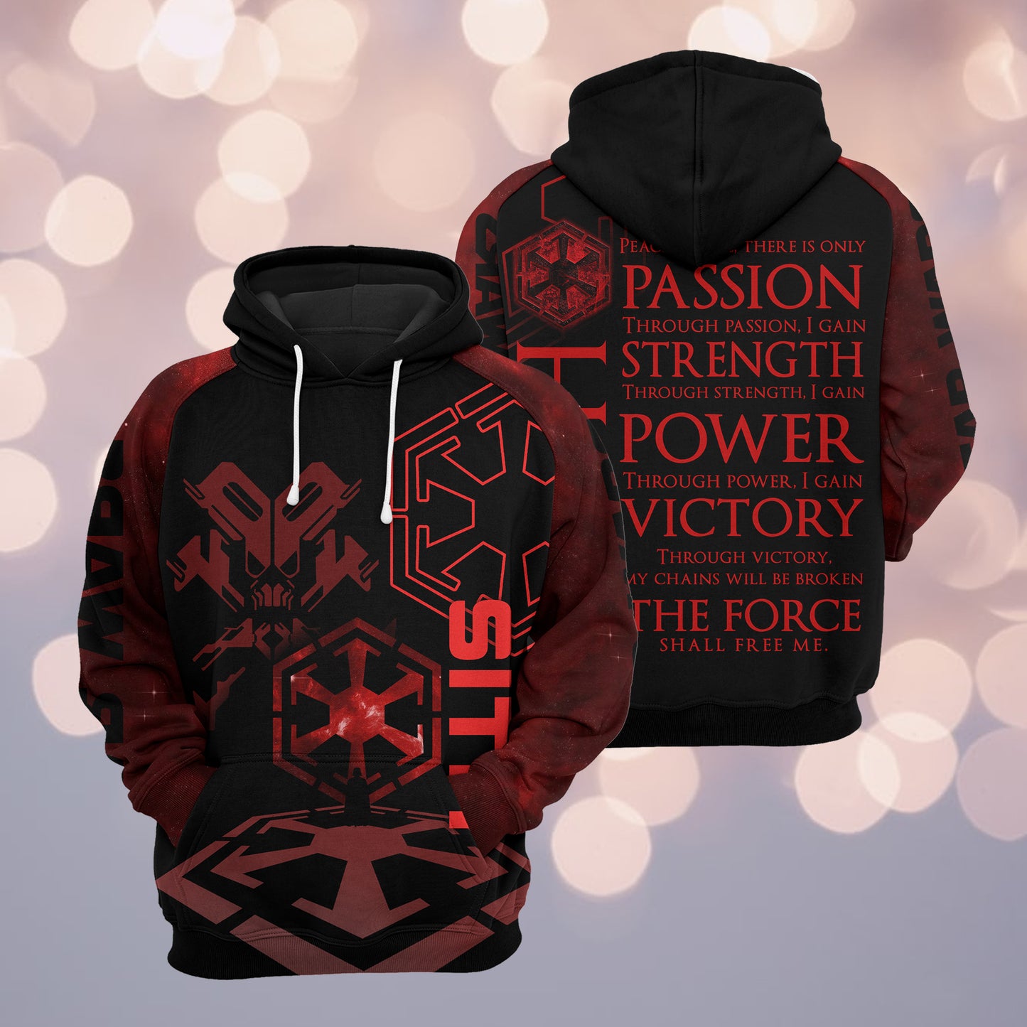 Unifinz SW Hoodie Sith Code Passion Strength Power Victory The Force Black Red Hoodie Apparel For SW Fan Adult Unisex 2023