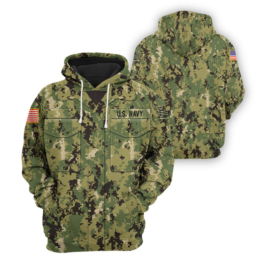 Veteran Hoodie US Navy NWU III Camoflage Costume Hoodie Green Aldult