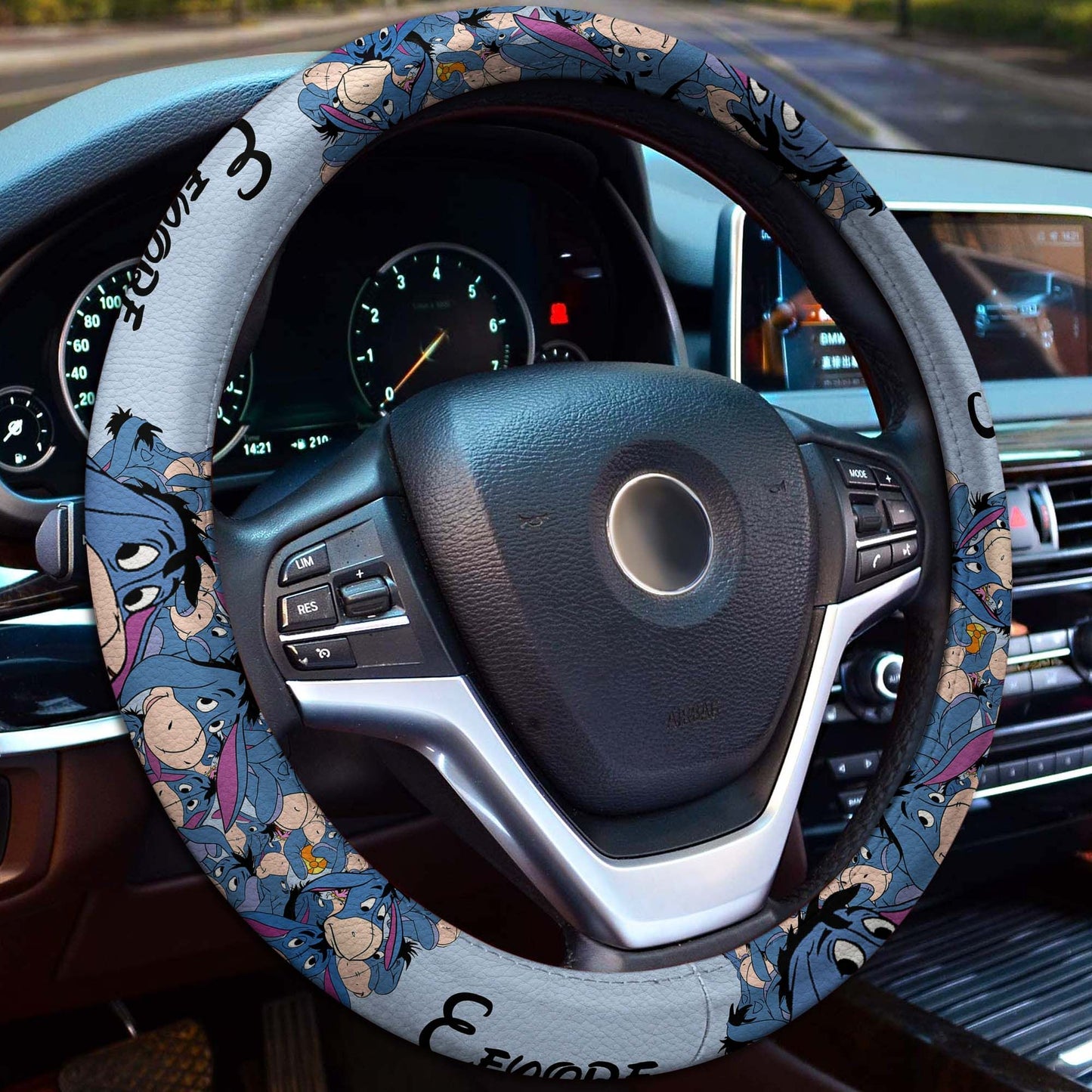 WTP Steering Wheel Cover Eeyore All Faces Emotions Pattern Driving Wheel Cover Blue