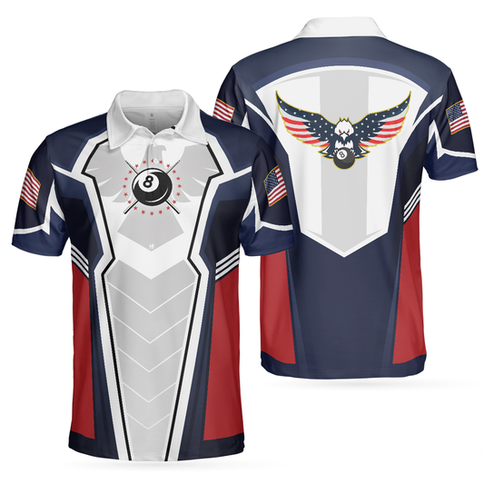 Billard Polo Shirt American Eagle Billard 8 Ball Graphic Boys Polo Shirts White Blue