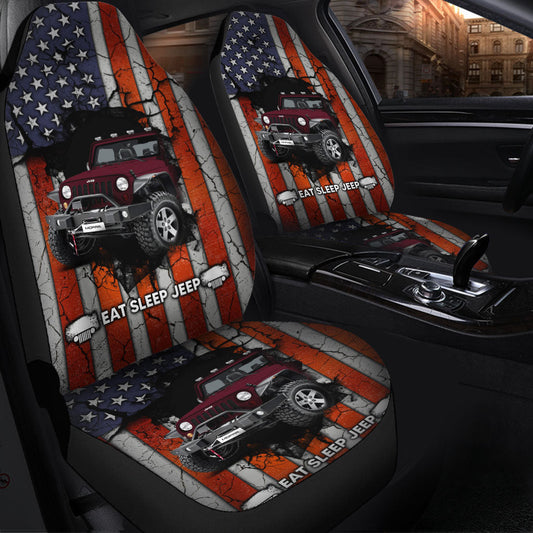 Eat Sleep Jeep Dark Red Car Seat Covers