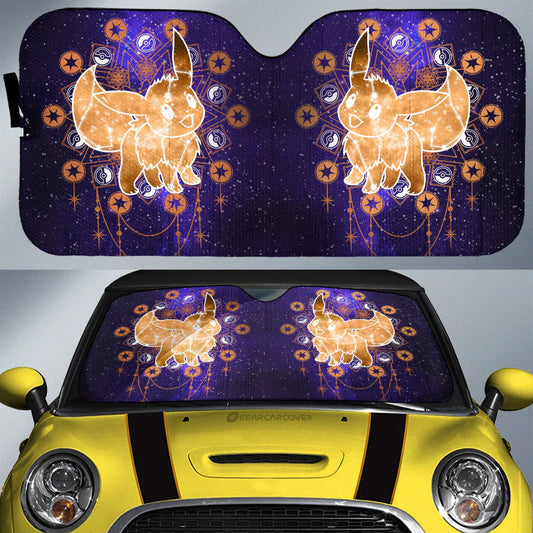 PKM Car Sun Shade Eevee Galaxy Star Pokeball Pattern Winshield Sun Shade Blue Orange