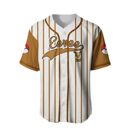 PKM Baseball Jersey PKM Eevee Graphic Jersey Shirt Brown White Unisex