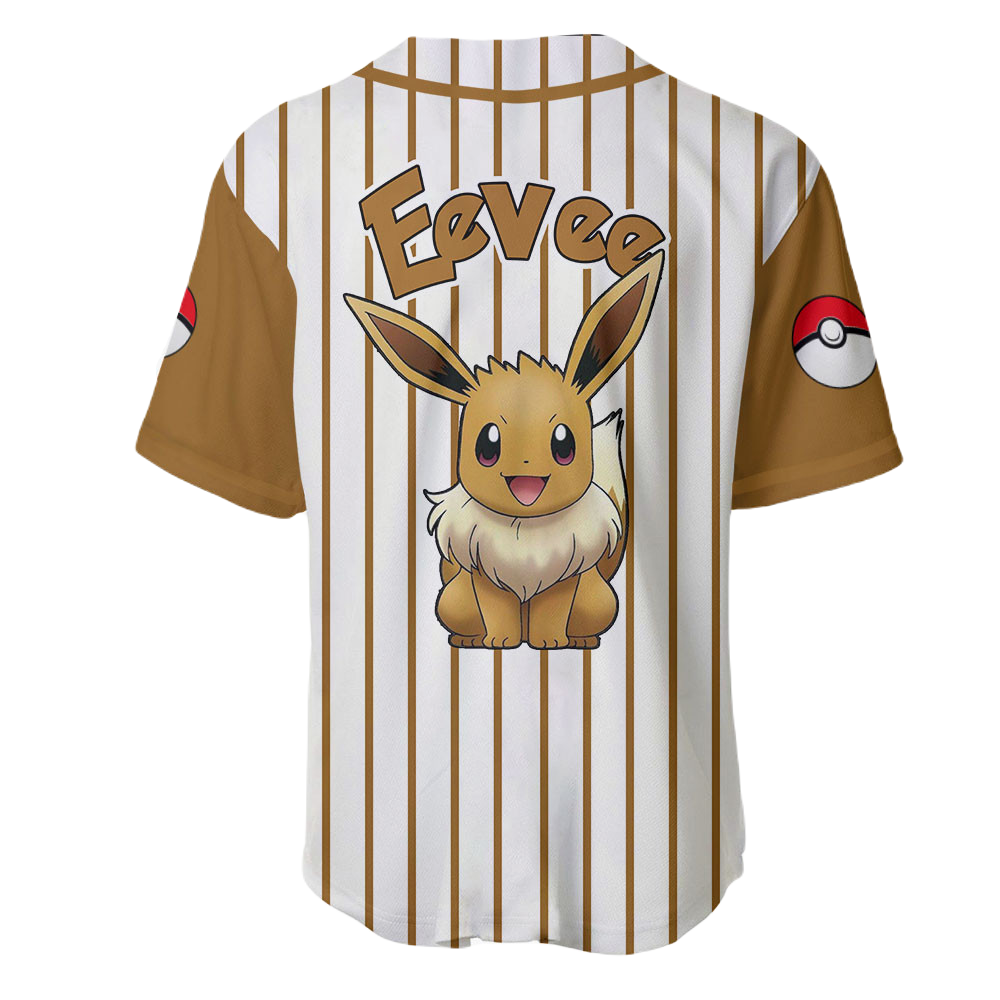 PKM Baseball Jersey PKM Eevee Graphic Jersey Shirt Brown White Unisex