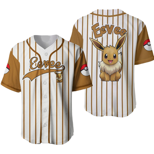 PKM Baseball Jersey PKM Eevee Graphic Jersey Shirt Brown White Unisex