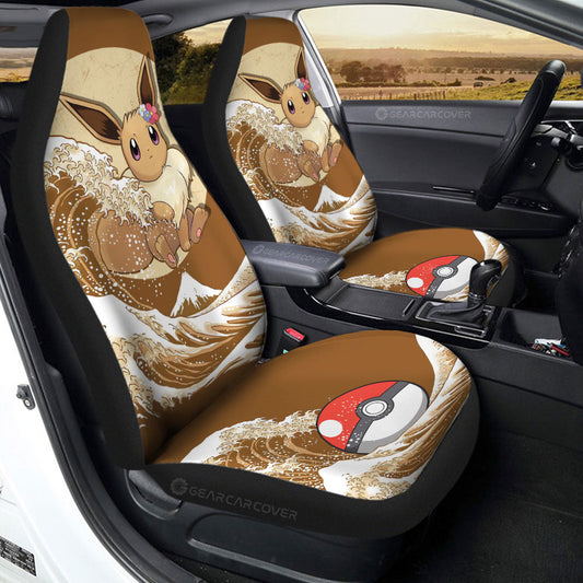 PKM Car Seat Covers PKM Eevee Japan Wave Pattern Seat Covers Brown