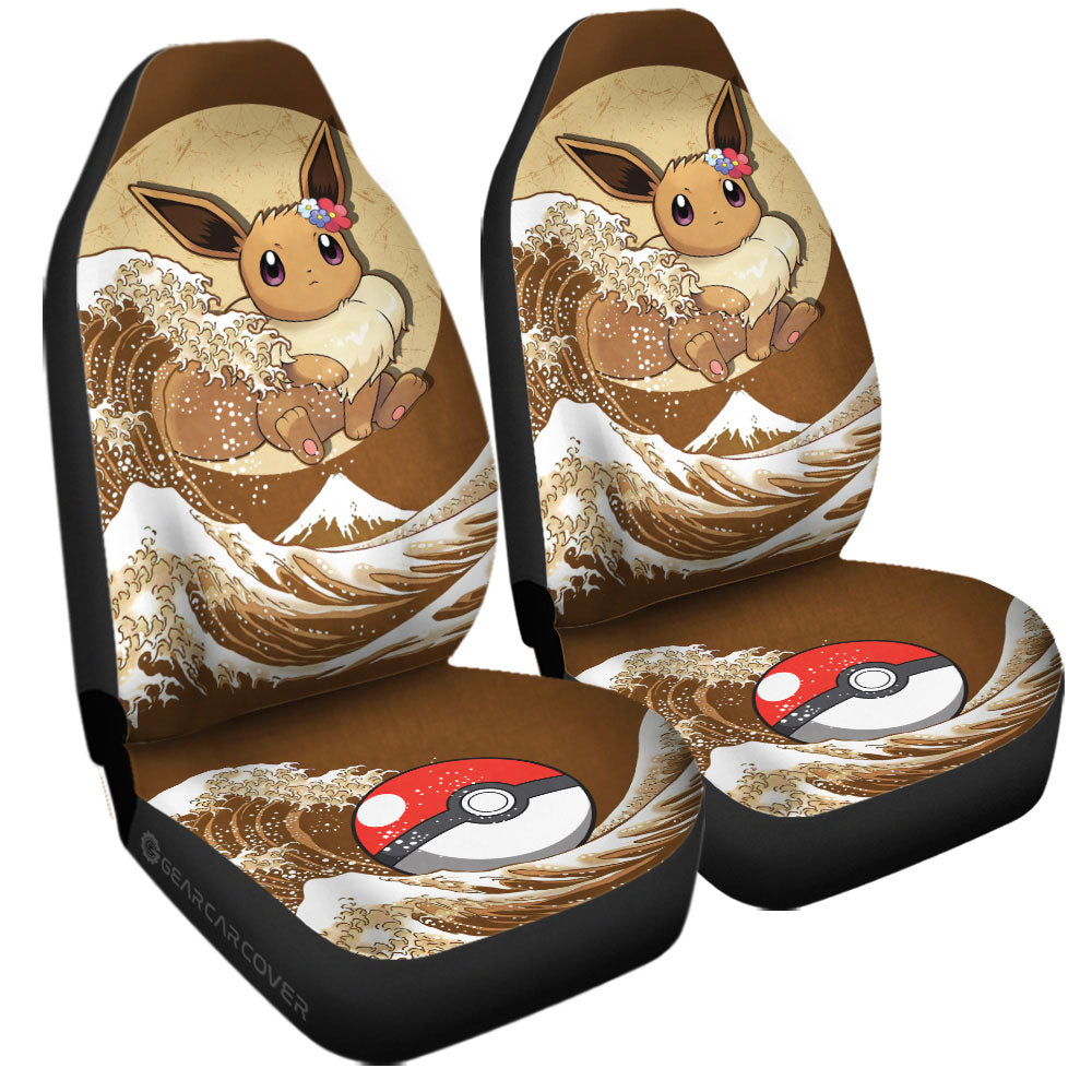 PKM Car Seat Covers PKM Eevee Japan Wave Pattern Seat Covers Brown