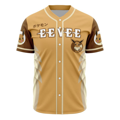 PKM Baseball Jersey PKM Normal Type Eevee Graphic Jersey Shirt Brown Unisex