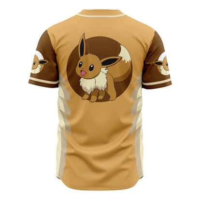 PKM Baseball Jersey PKM Normal Type Eevee Graphic Jersey Shirt Brown Unisex