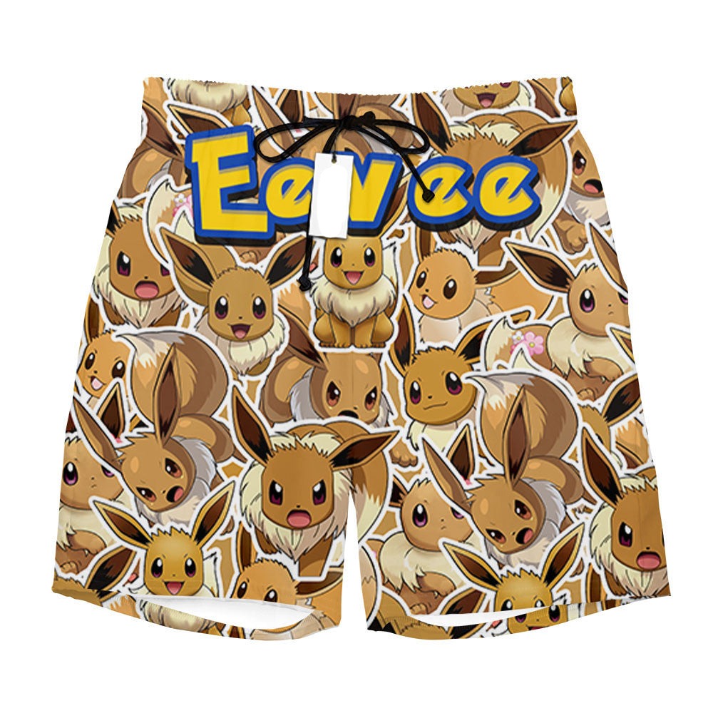 PKM Shorts PKM Eevee Graphic Pattern Beach Shorts Brown