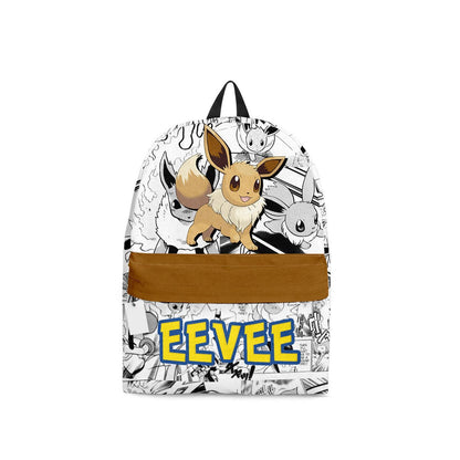 PKM Backpack Eevee PKM Manga Pattern Backpacks Gray Brown