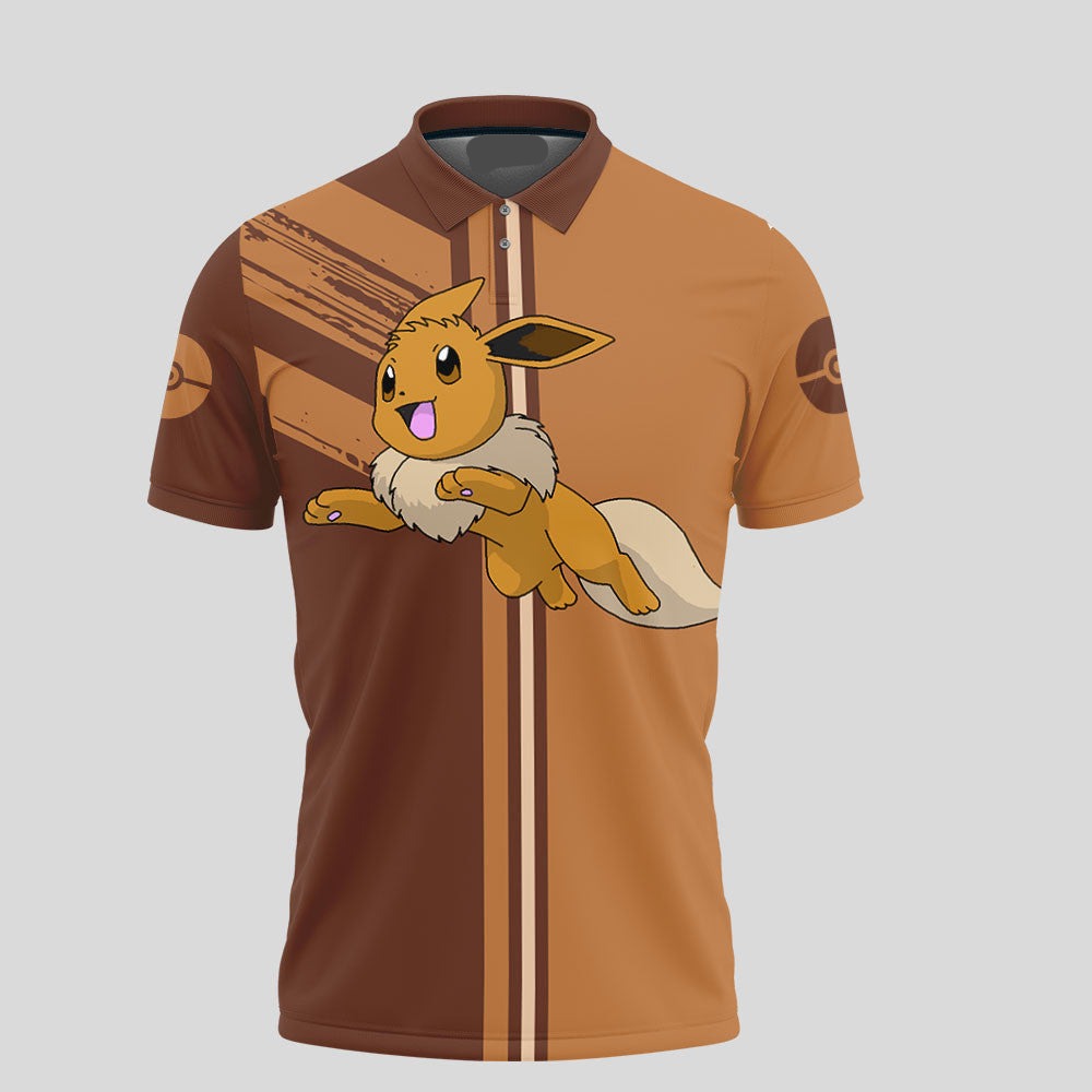 PKM Polo Shirt PKM Eevee Pokeball Silhouette Pattern Polo Tees Brown